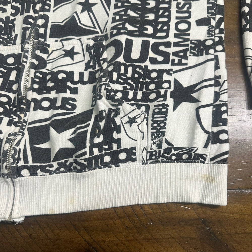 Famous Stars and Stripes Kids XL Zip Up Hoodie All Over Print Black White Logo - Picture 5 of 10